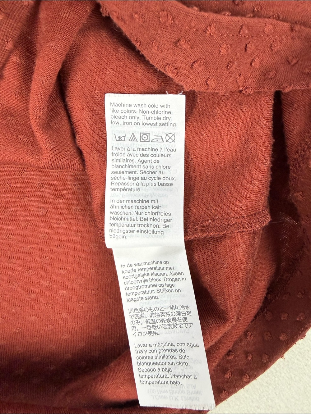 Madewell Texture and Thread Textured Ruffle Neck Top 1/2 Sleeve Rust - Picture 7 of 9
